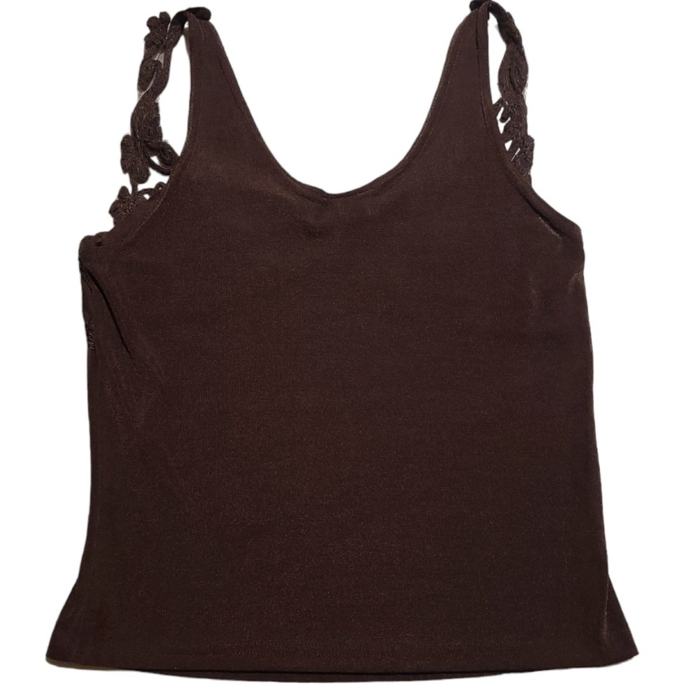 Jennie Brown Embroidered Lace Tank Top Size L - Picture 3 of 6